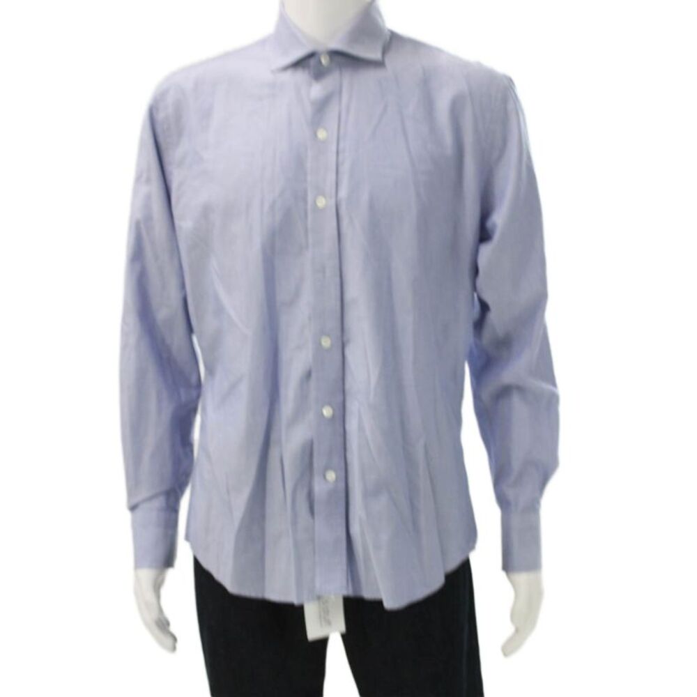 Ledbury Mens Slim Fit Button Down Shirt Blue Cotton Size Large